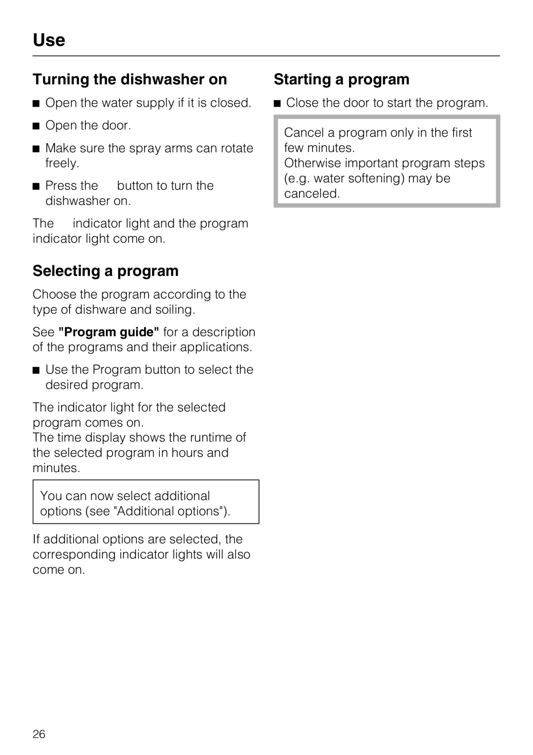 Miele G4286, G4281 manual Turning the dishwasher on, Selecting a program, Starting a program 