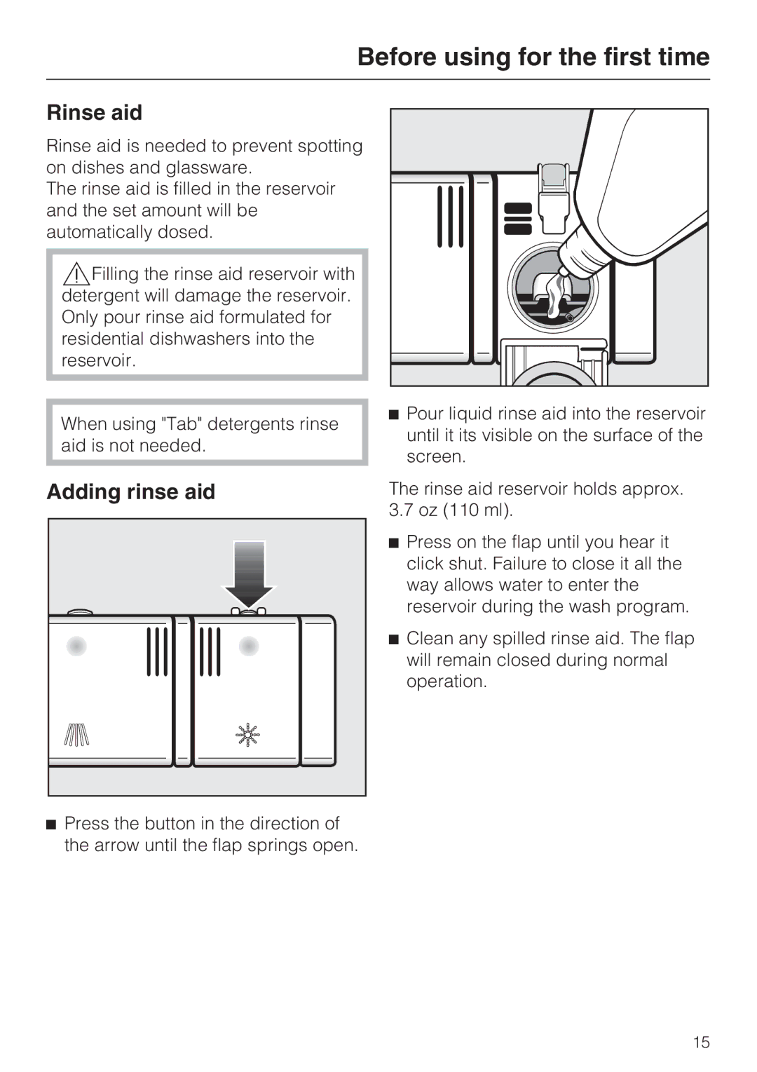 Miele G4510 manual Rinse aid, Adding rinse aid 