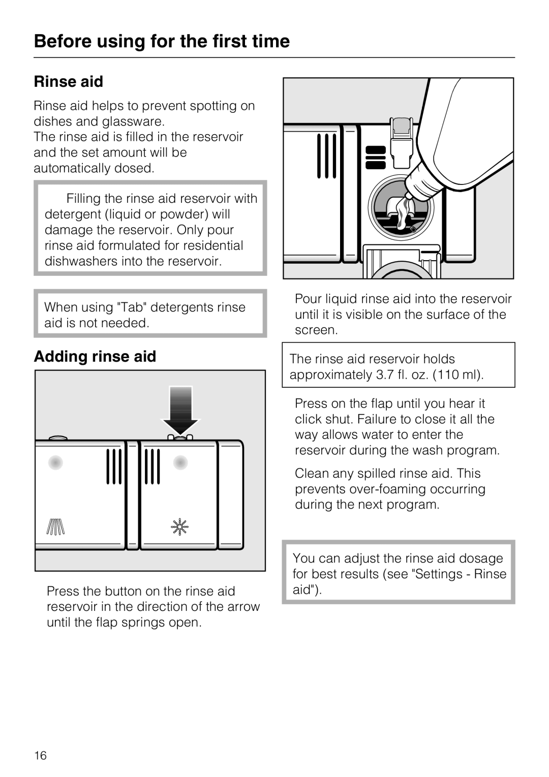 Miele G5605, G5600 manual Rinse aid, Adding rinse aid 