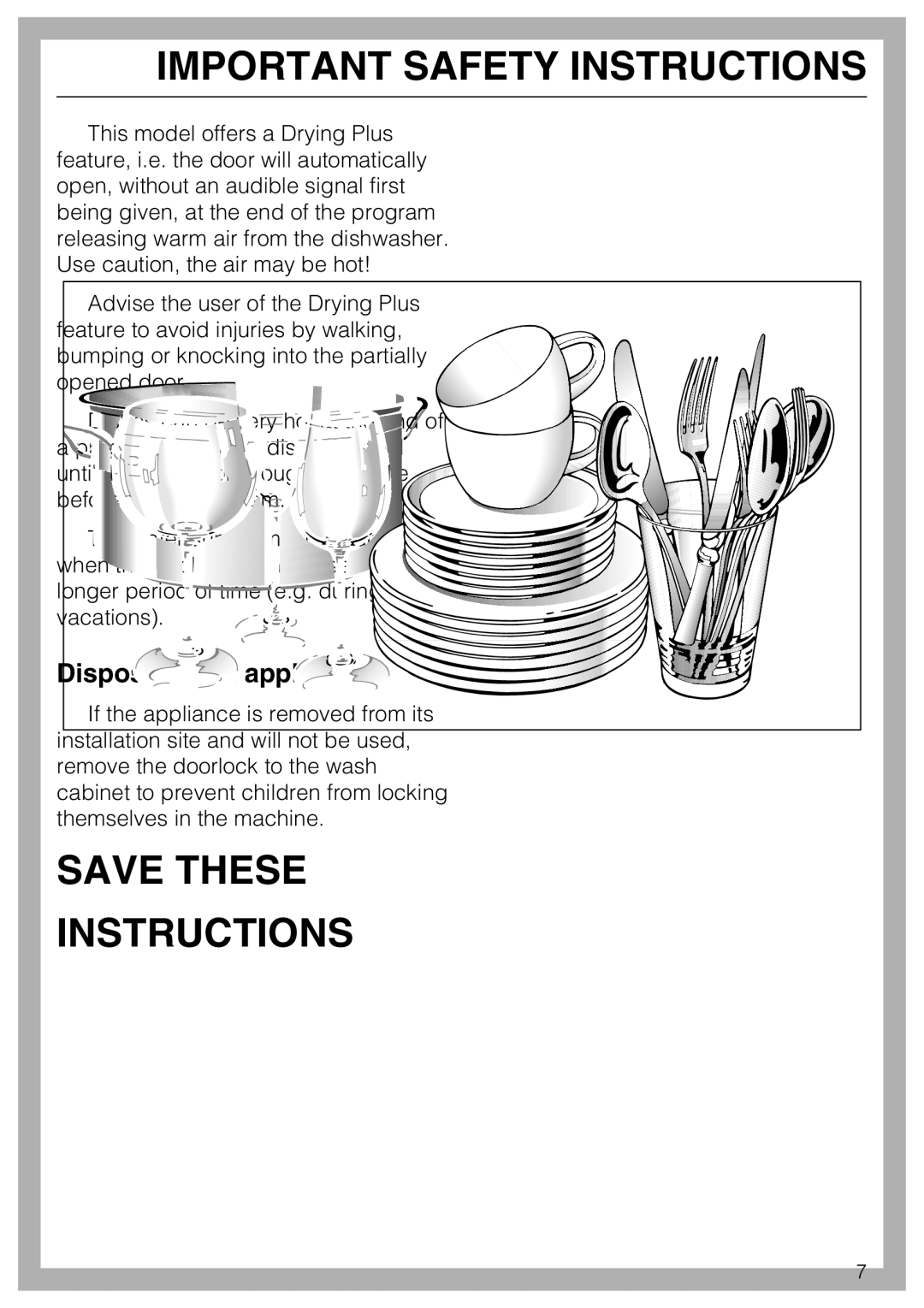 Miele G5600, G5605 manual Save These Instructions, Disposal of an appliance 