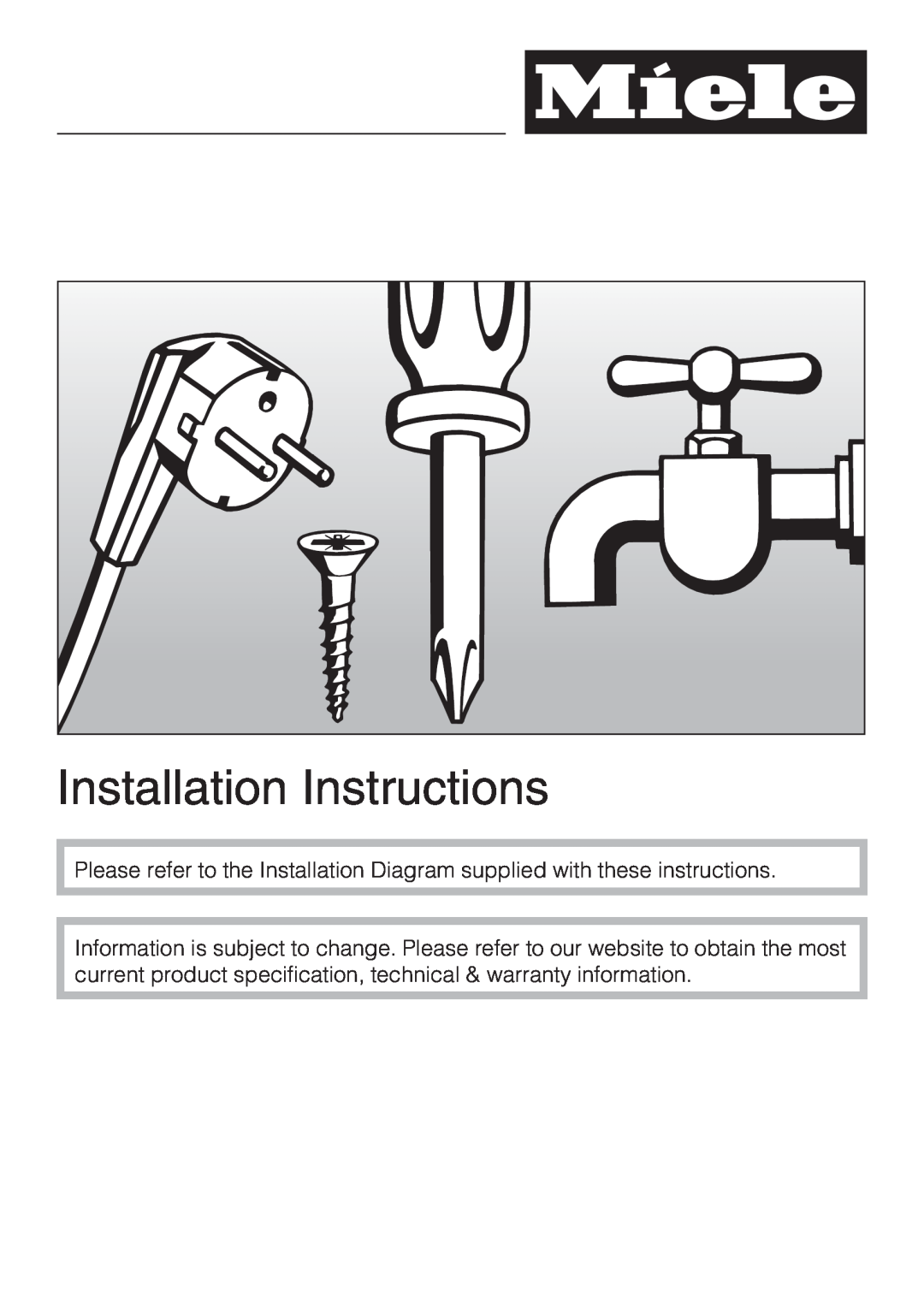 Miele G5600, G5605 manual Installation Instructions 