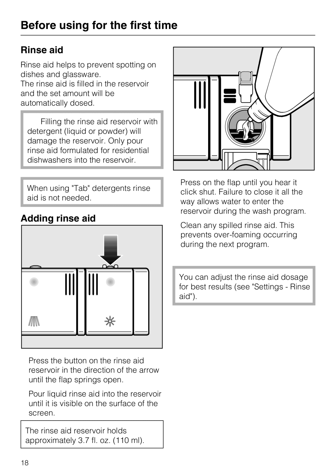 Miele G5975, G 5970 operating instructions Rinse aid, Adding rinse aid 