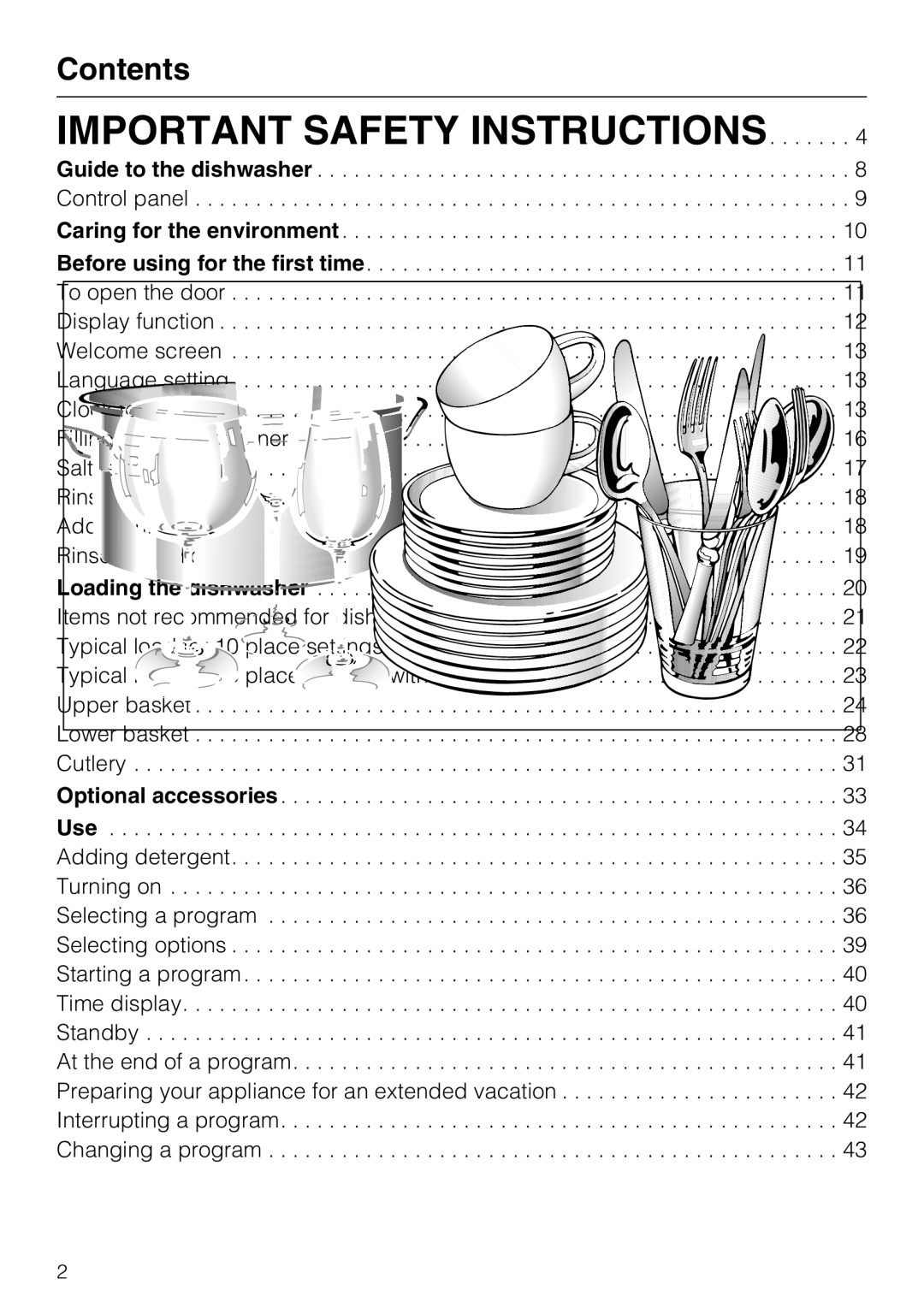 Miele G5975, G 5970 operating instructions Important Safety Instructions, Contents 