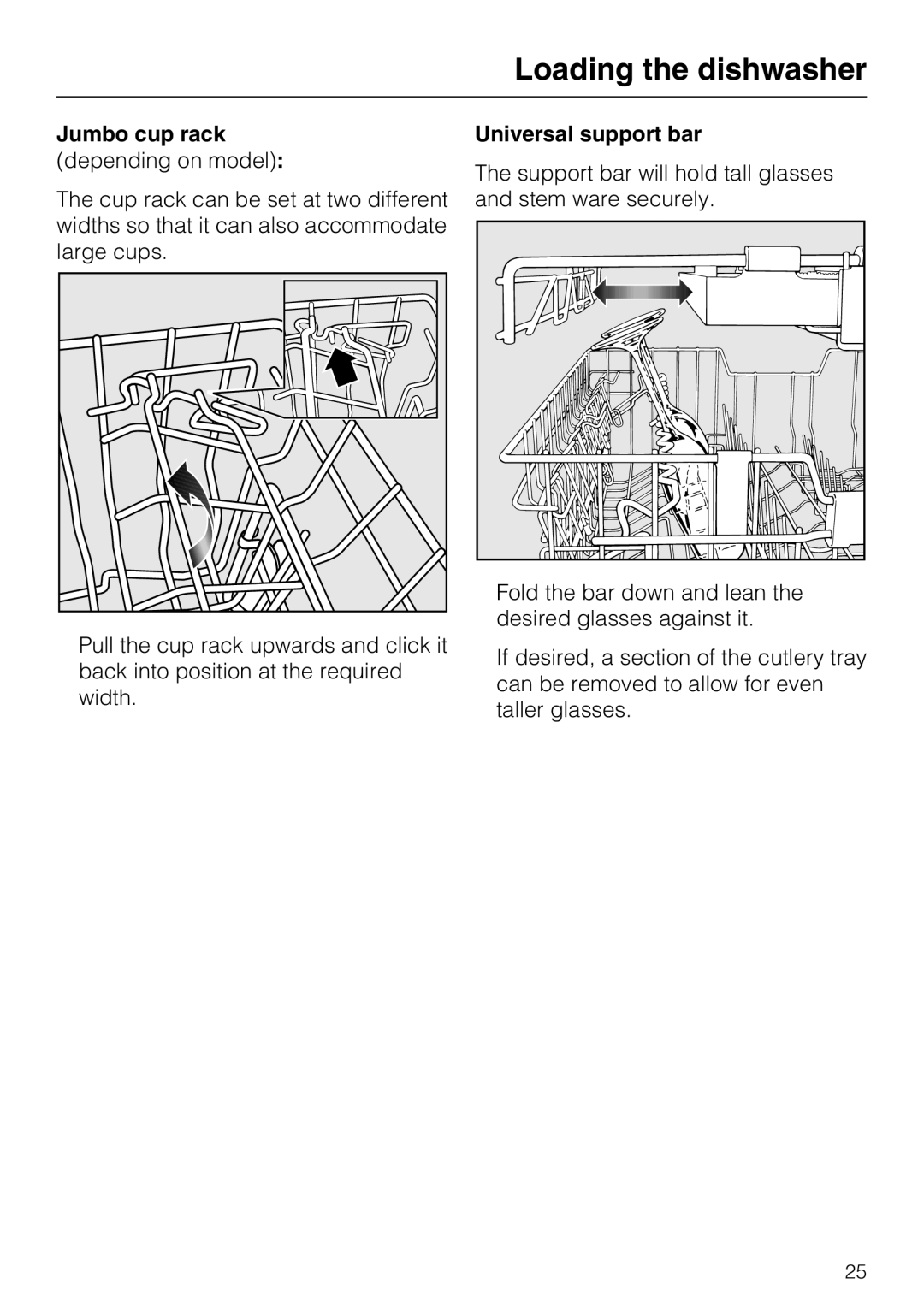 Miele G 5970, G5975 operating instructions Jumbo cup rack, Universal support bar 