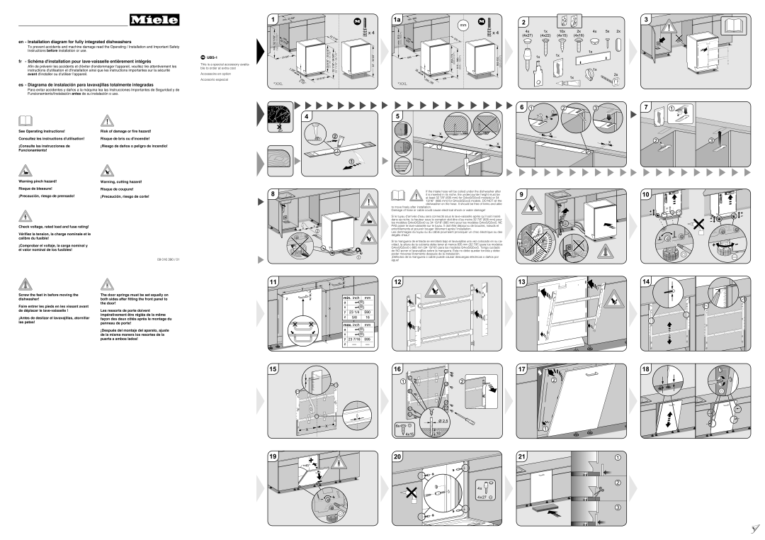 Miele G5XX0, G5XX5, G4XX5 important safety instructions En Installation diagram for fully integrated dishwashers, UBS-1 