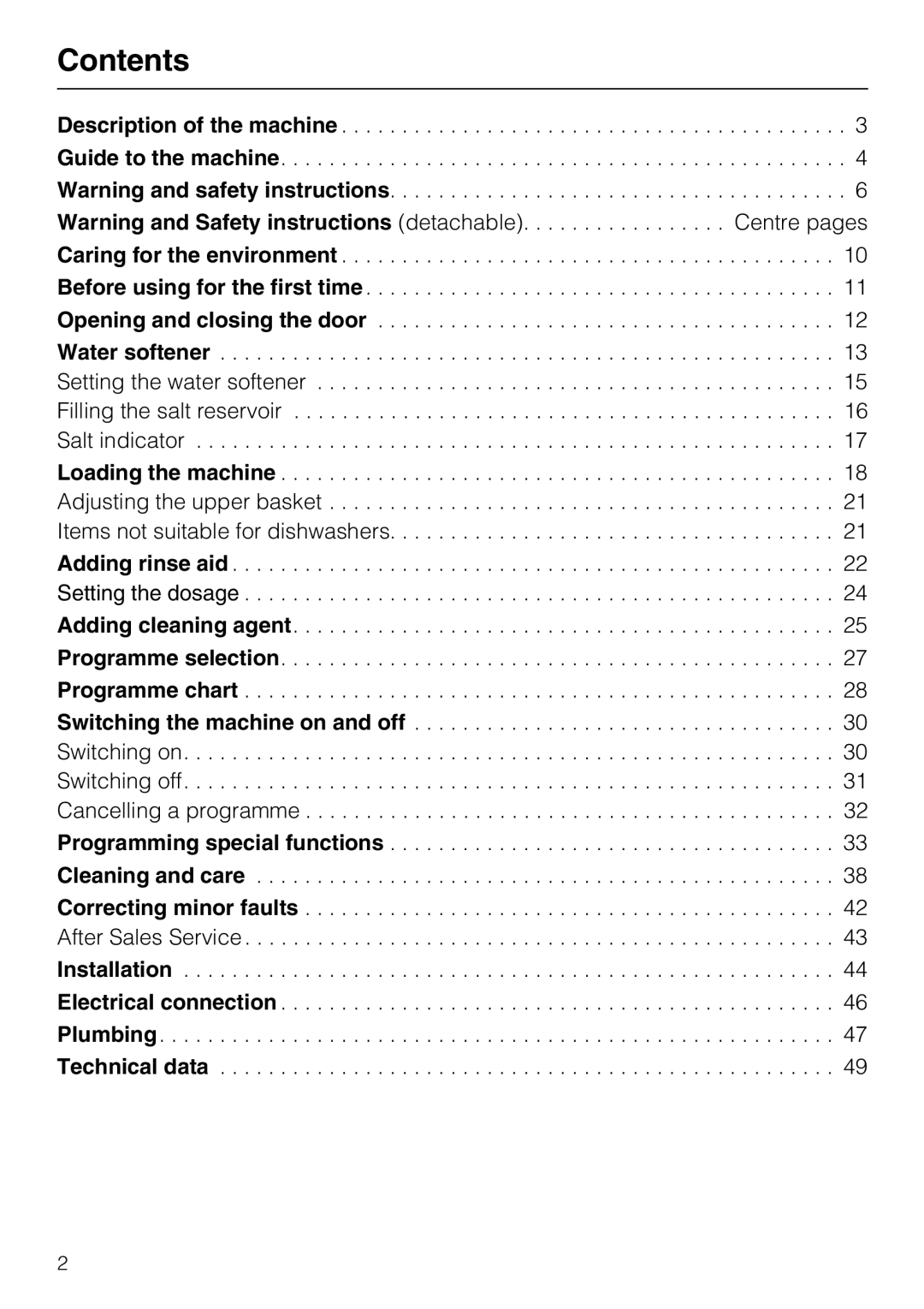 Miele G7859 manual Contents 