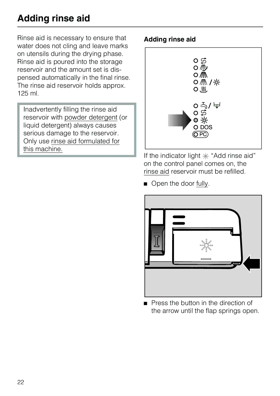 Miele G7859 manual Adding rinse aid 