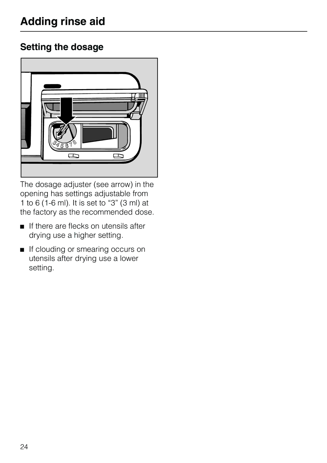 Miele G7859 manual Setting the dosage 