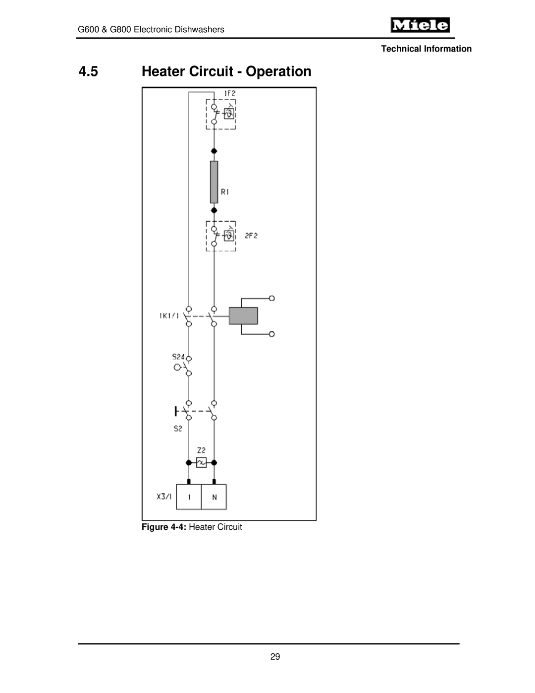 Miele G600, G800 manual Heater Circuit Operation, 4Heater Circuit 