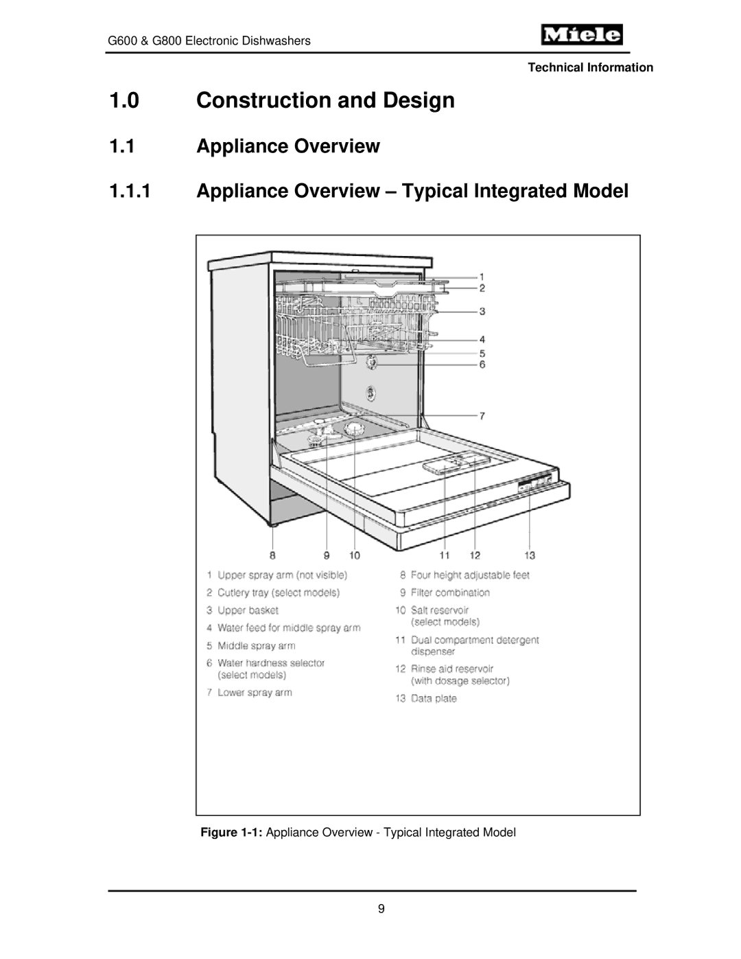 Miele G600, G800 manual Construction and Design 