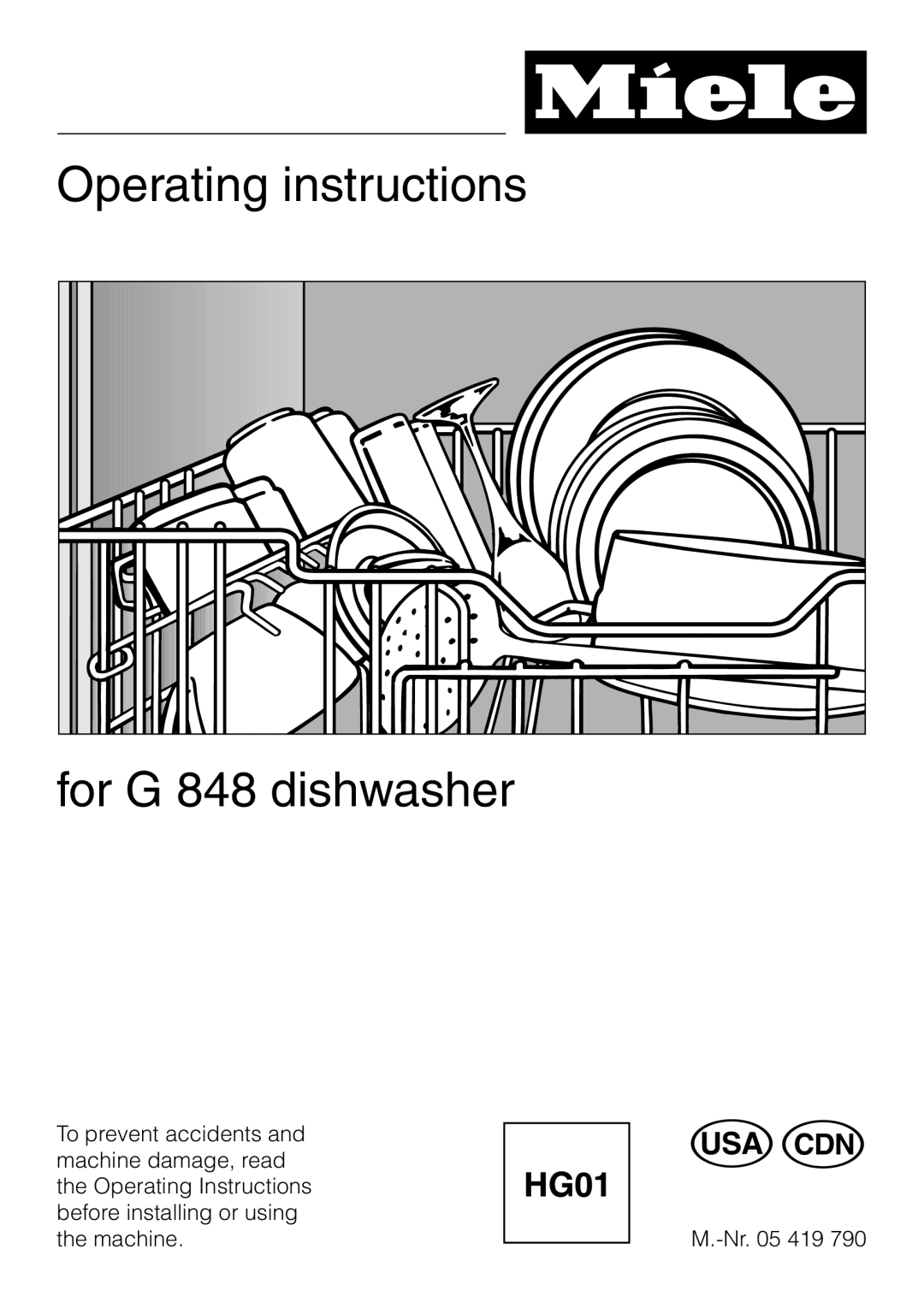 Miele G848 manual Operating instructions for G 848 dishwasher 