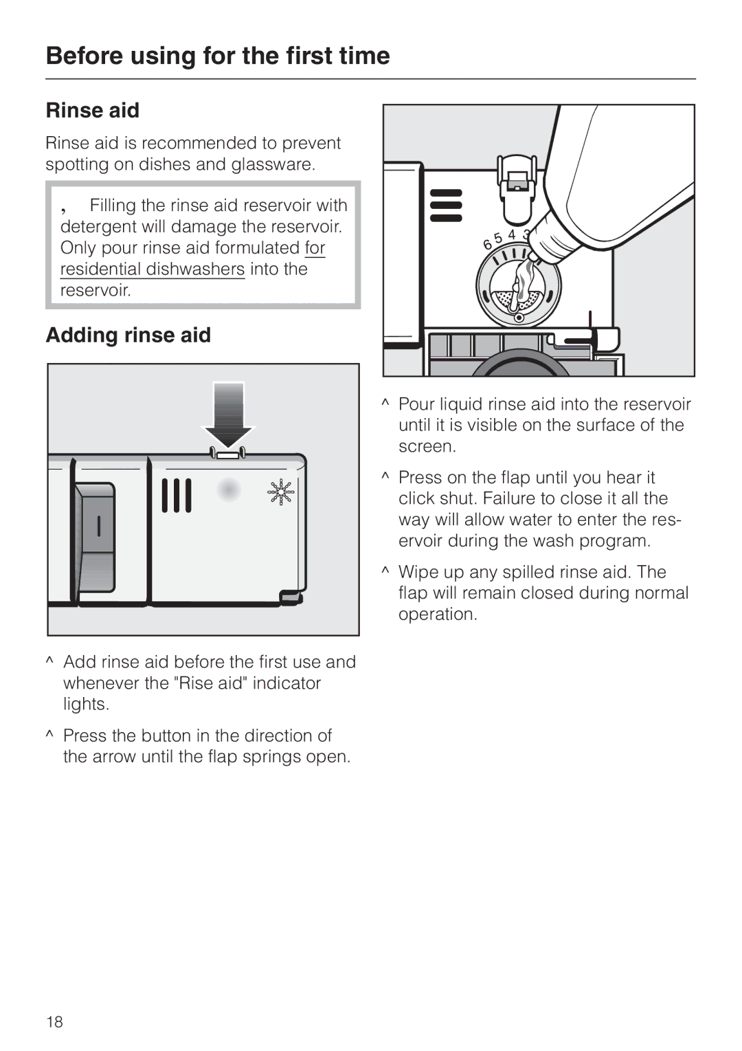 Miele G858SCVI, G658SCVI manual Rinse aid, Adding rinse aid 