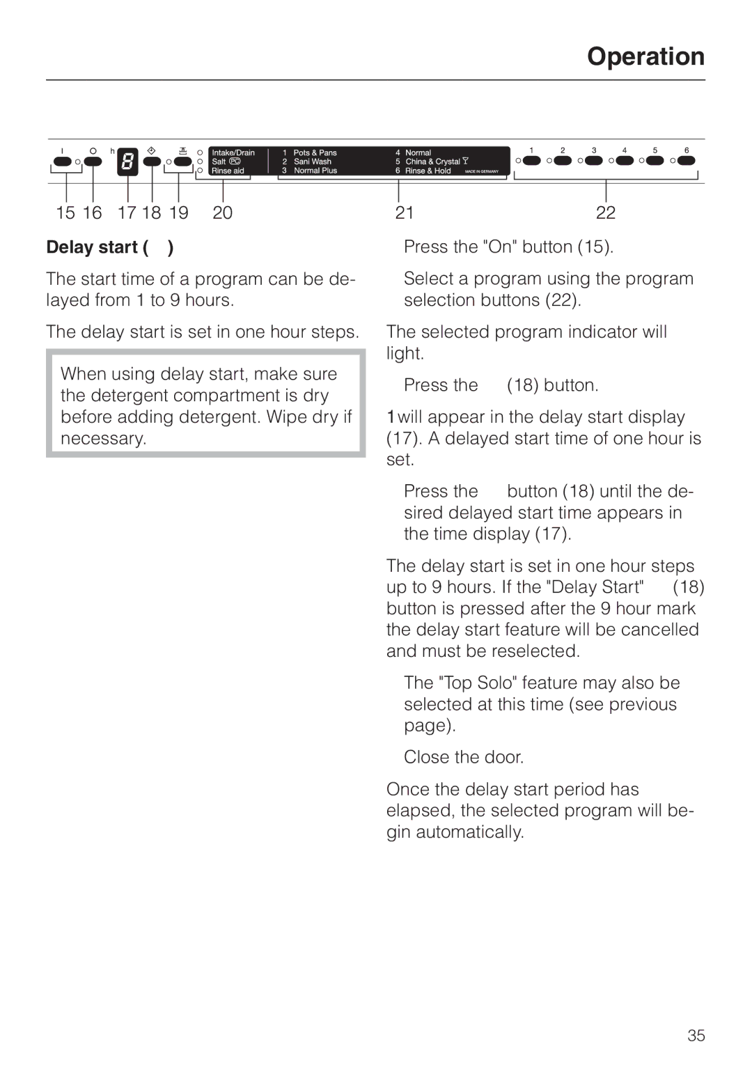 Miele G658SCVI, G858SCVI manual Delay start d 