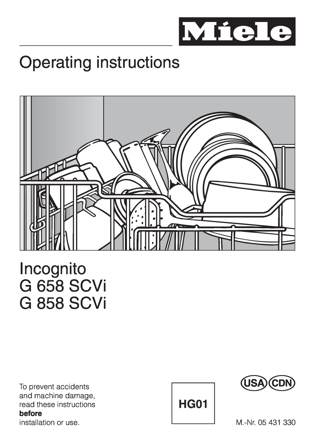 Miele G658SCVI, G858SCVI manual Operating instructions, Incognito, G 658 SCVi, G 858 SCVi 