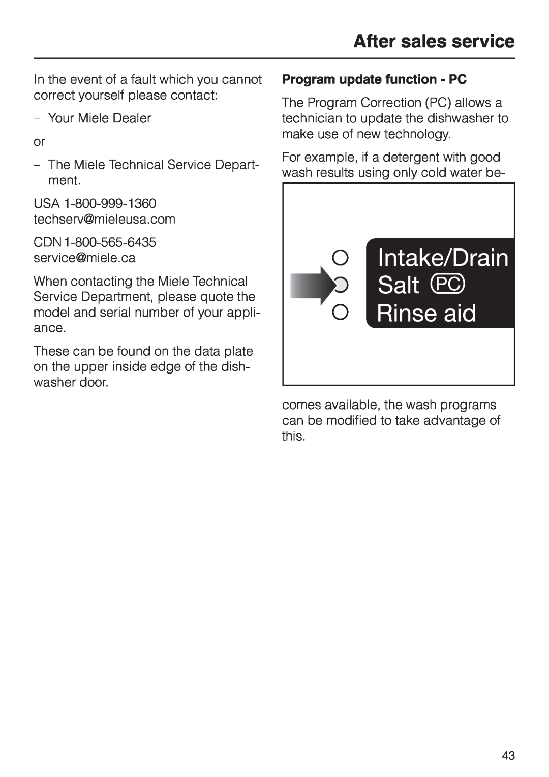 Miele G658SCVI, G858SCVI manual After sales service, Program update function - PC 