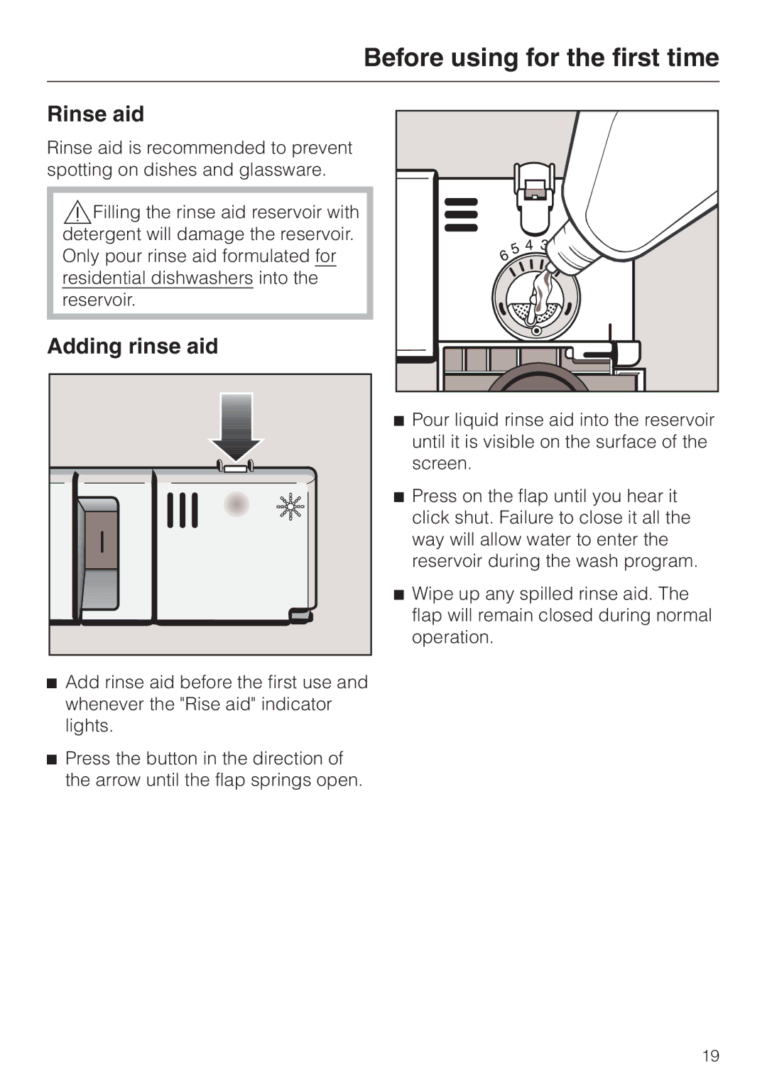 Miele G892SC operating instructions Rinse aid, Adding rinse aid 