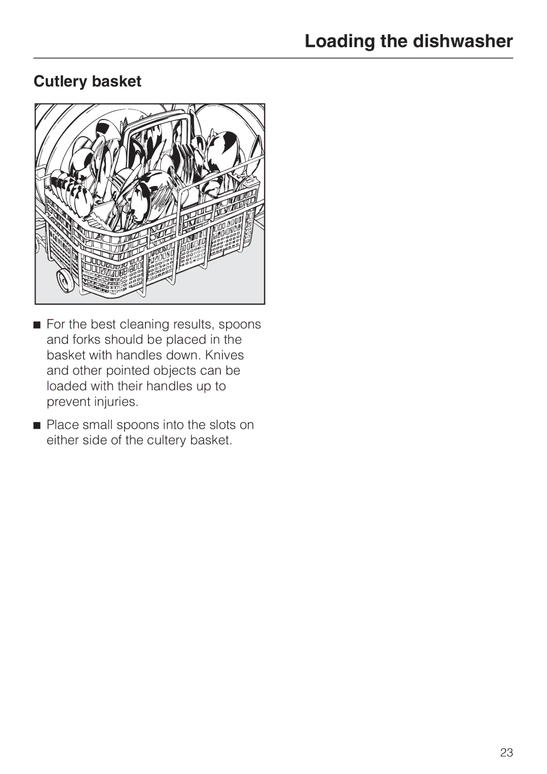 Miele G892SC operating instructions Cutlery basket 