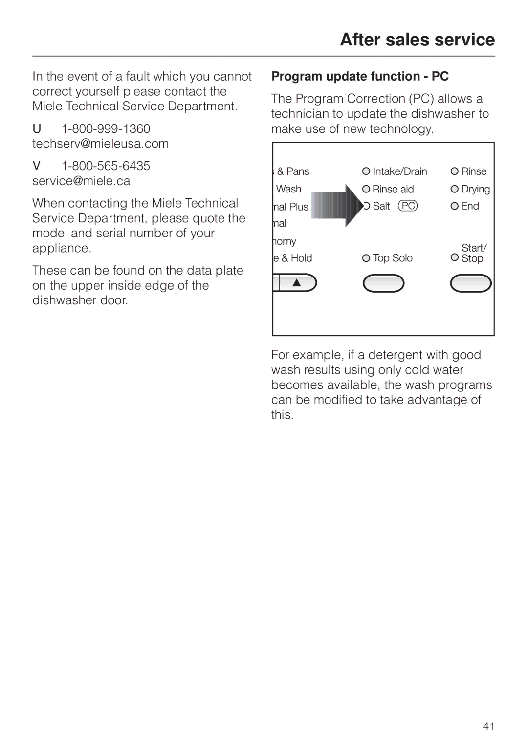 Miele G892SC operating instructions After sales service, Program update function PC 