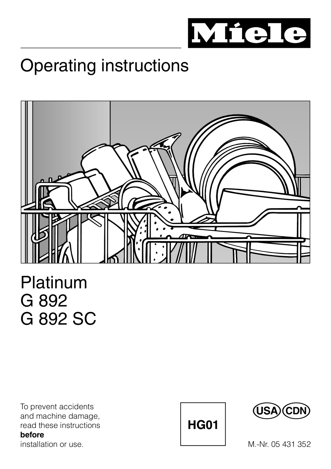 Miele G892SC operating instructions Operating instructions, Platinum, G 892 SC 