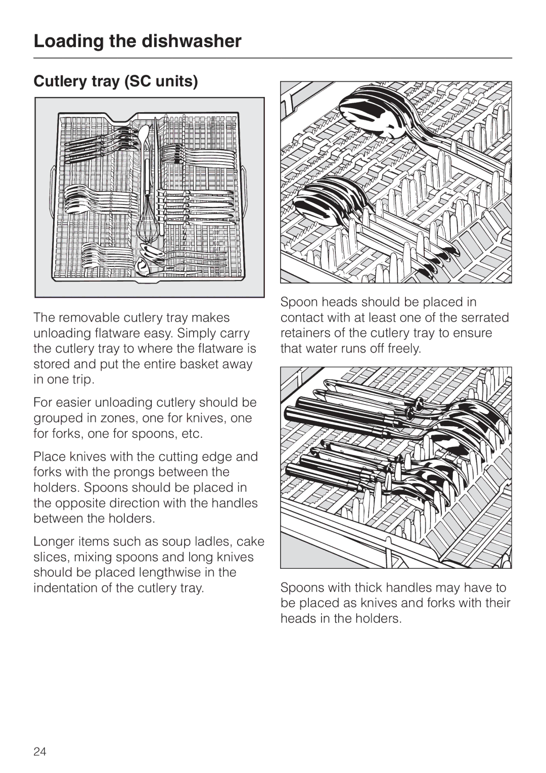 Miele G892us, G 892 SC manual Cutlery tray SC units 