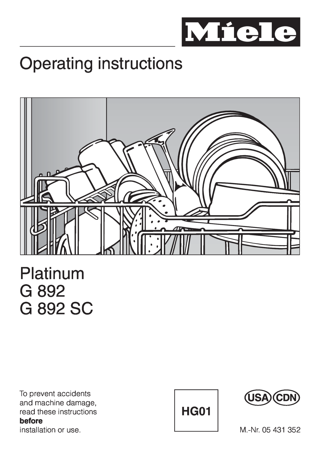 Miele G 892 SC, G892us manual Operating instructions, Platinum 