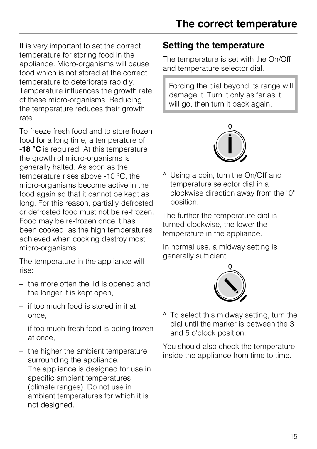 Miele GT 5xx4 S, GT 5xx6 S, GT 5xx2 S manual Correct temperature, Setting the temperature 