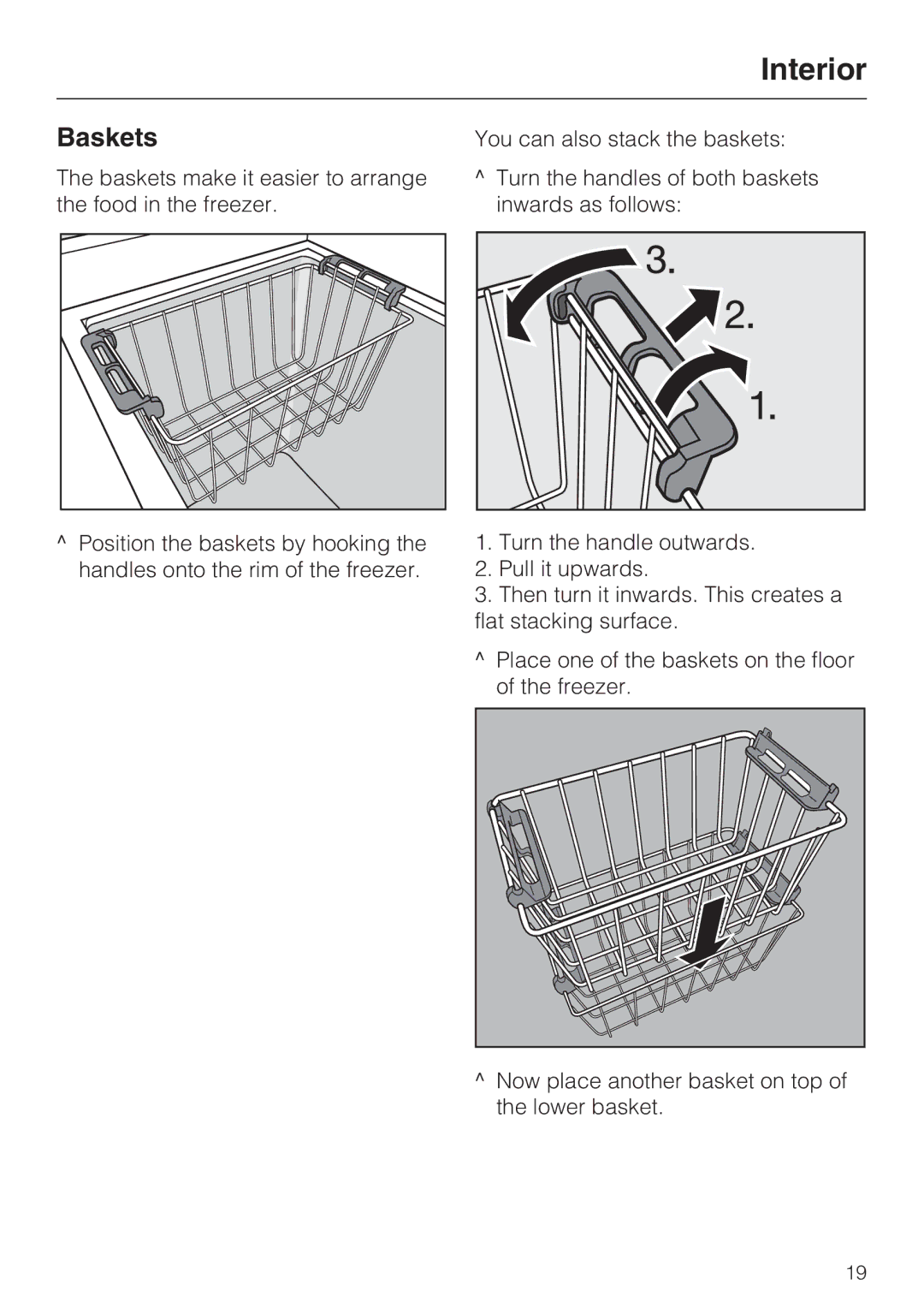 Miele GT 5xx6 S, GT 5xx4 S, GT 5xx2 S manual Interior, Baskets 