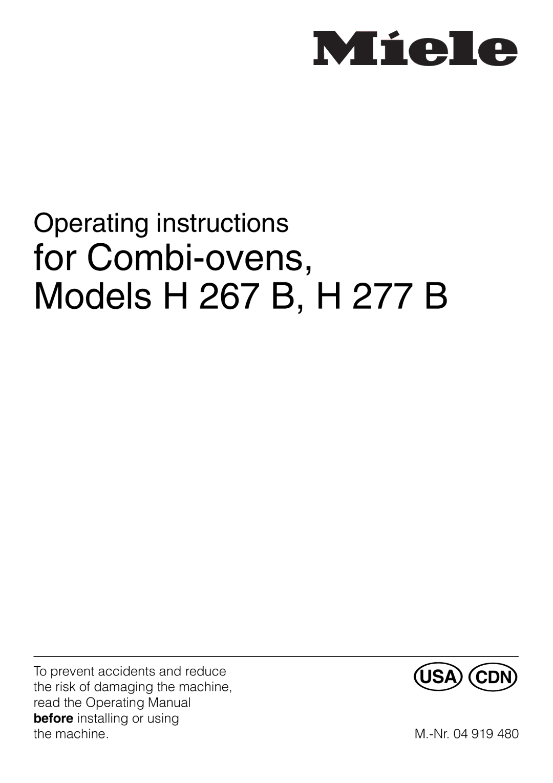 Miele manual For Combi-ovens, Models H 267 B, H 277 B 