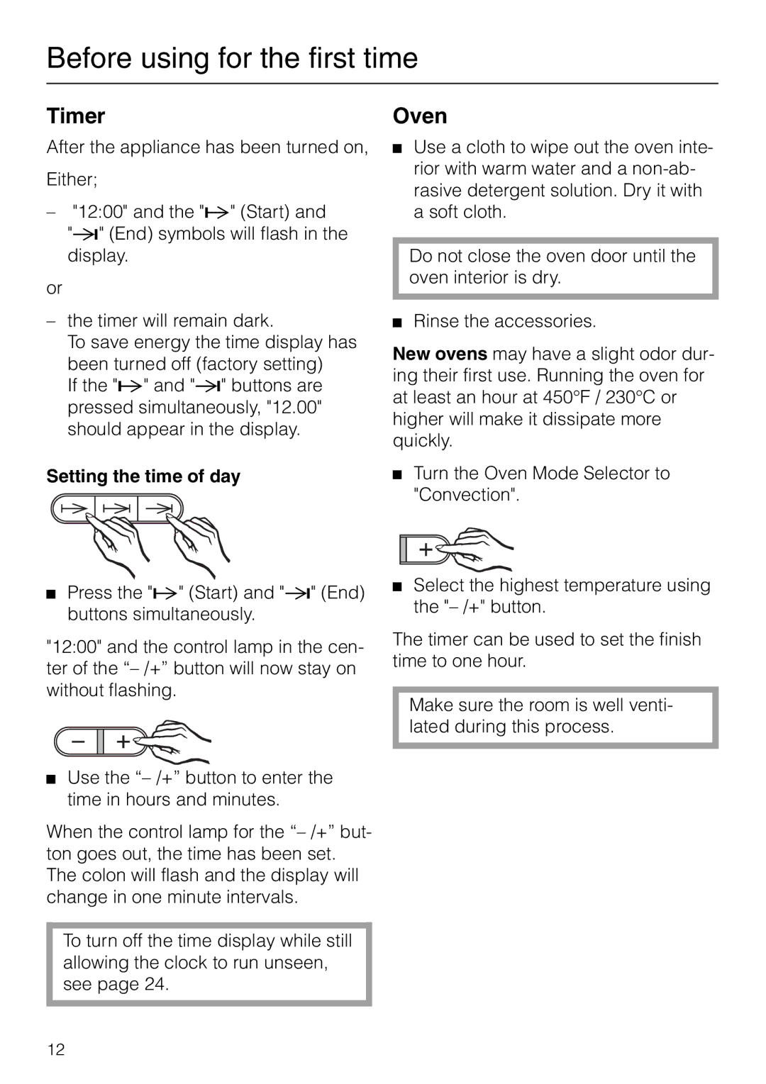 Miele H 267 B, H 277 B manual Before using for the first time, Timer, Oven, Setting the time of day 