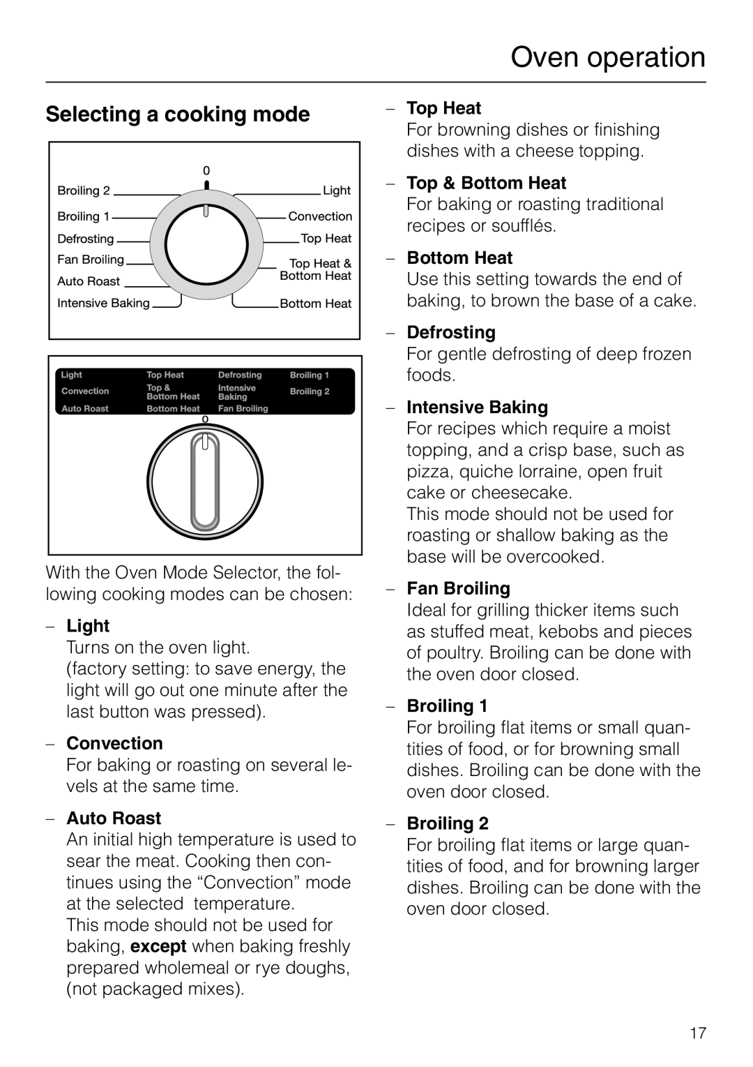 Miele H 277 B, H 267 B manual Selecting a cooking mode 