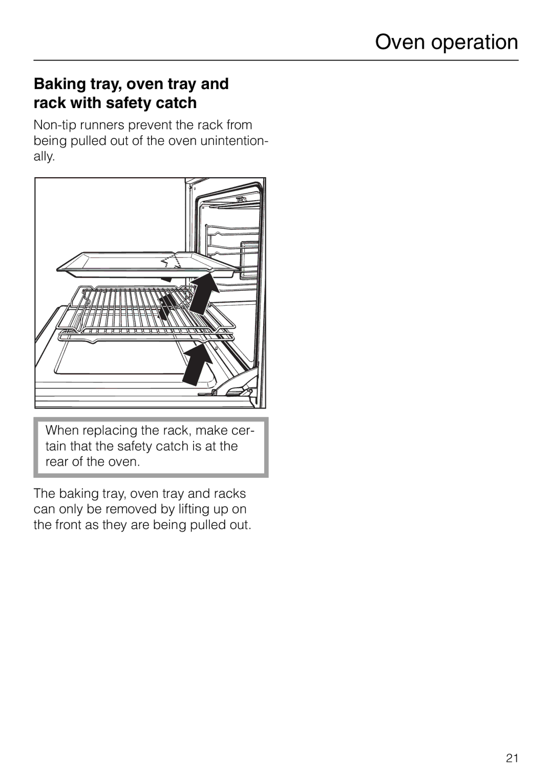 Miele H 277 B, H 267 B manual Baking tray, oven tray and rack with safety catch 