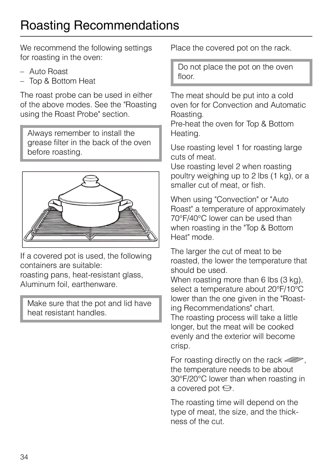 Miele H 267 B, H 277 B manual Roasting Recommendations 