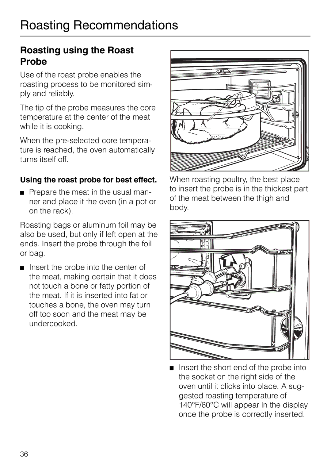 Miele H 267 B, H 277 B manual Roasting using the Roast Probe, Using the roast probe for best effect 