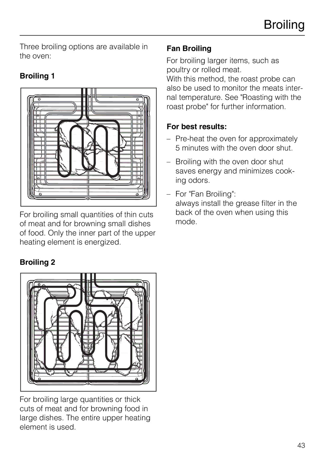 Miele H 277 B, H 267 B manual Broiling, For best results 