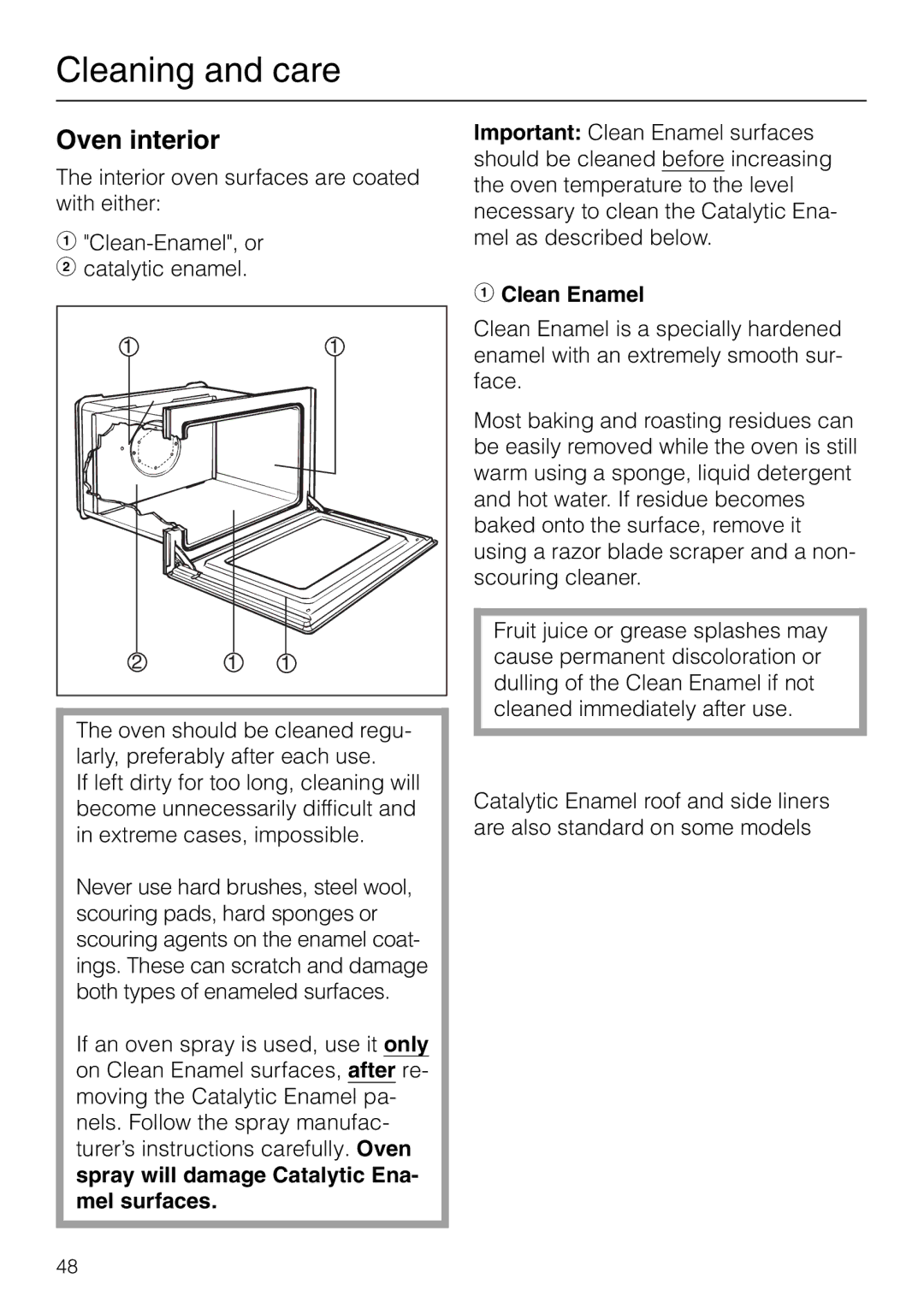 Miele H 267 B, H 277 B manual Oven interior, Clean Enamel 