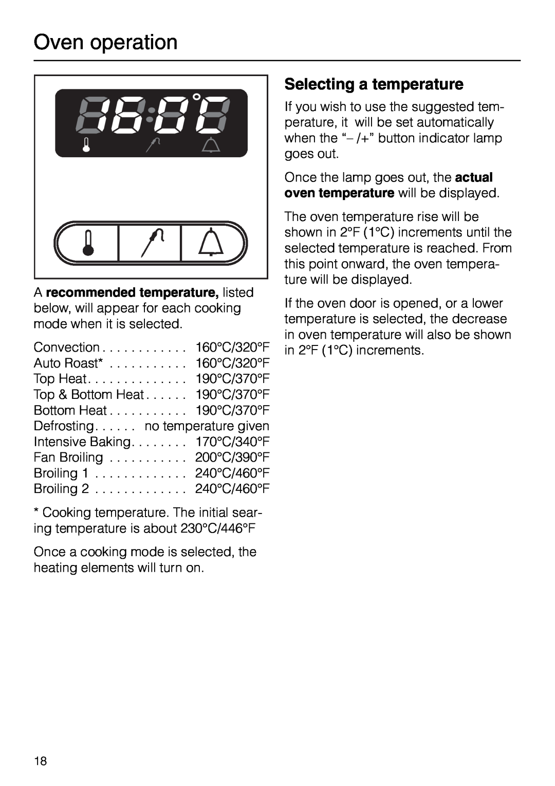 Miele H 267 B, H 277 B manual Selecting a temperature, Oven operation 