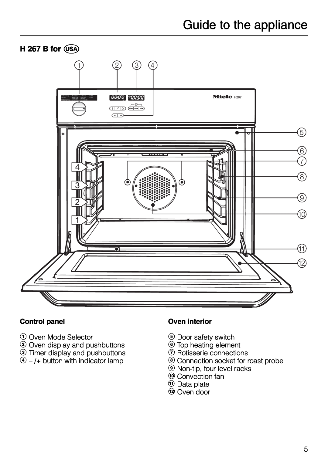 Miele H 277 B manual H 267 B for ö, Guide to the appliance, Control panel, bOven Mode Selector, Oven interior 