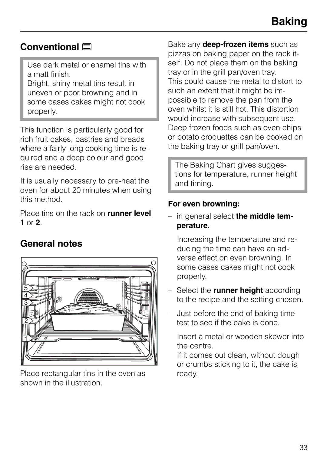 Miele H 316, H 326, H 320, H 310 manual Conventional a, General notes, For even browning 