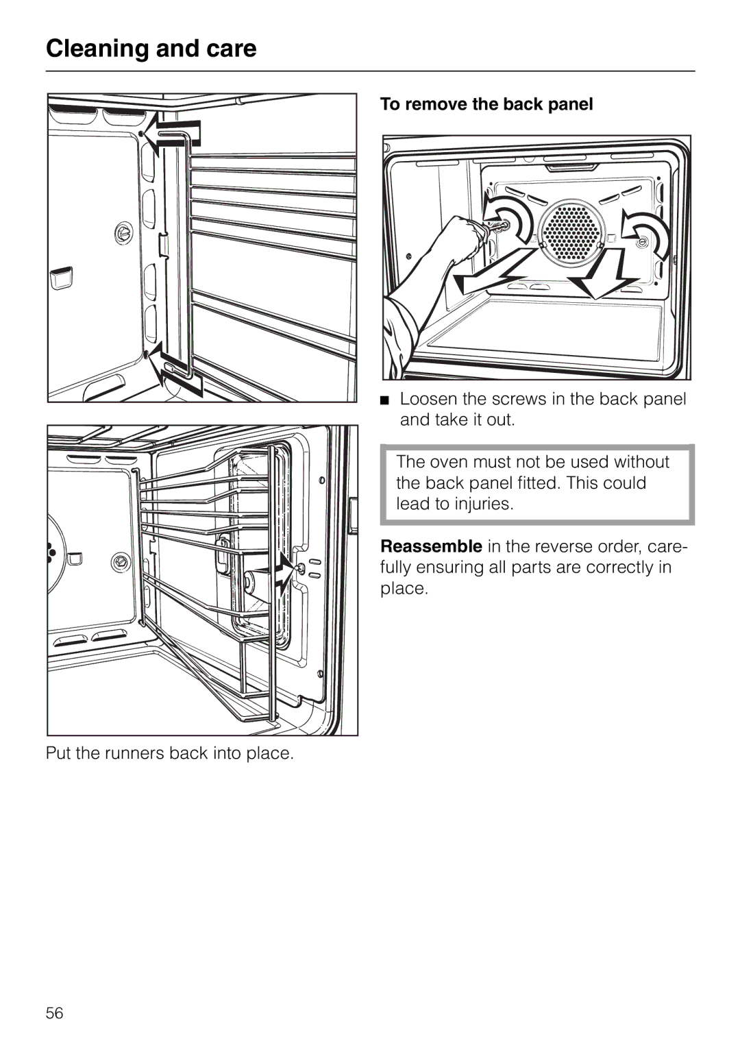 Miele H 326, H 316, H 320, H 310 manual To remove the back panel 