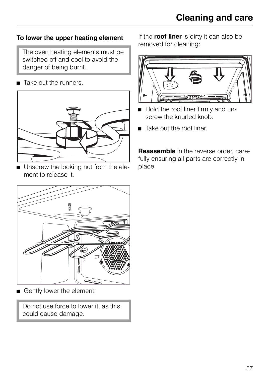 Miele H 316, H 326, H 320, H 310 manual To lower the upper heating element 