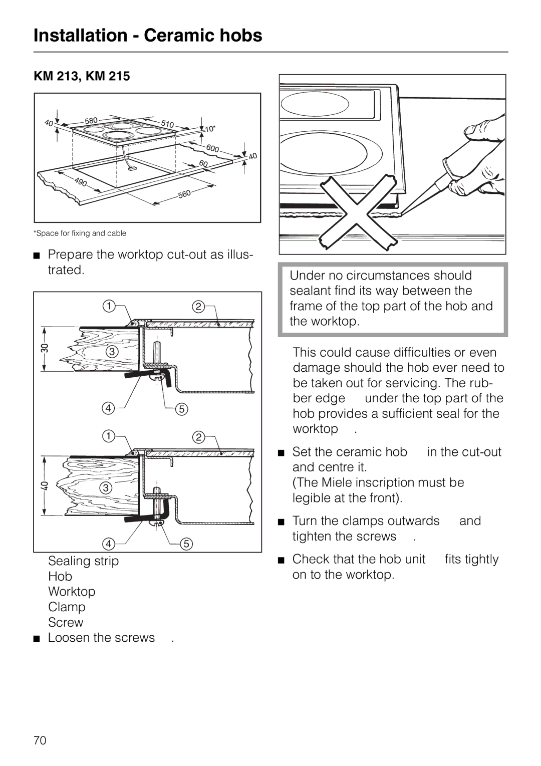 Miele H 320, H 326, H 316, H 310 manual KM 213, KM 