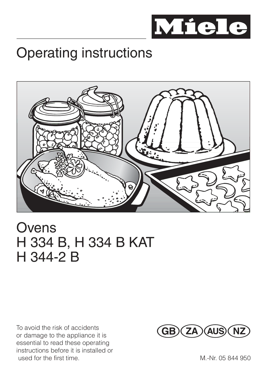 Miele H334B manual Operating instructions Ovens 334 B, H 334 B KAT H 344-2 B 