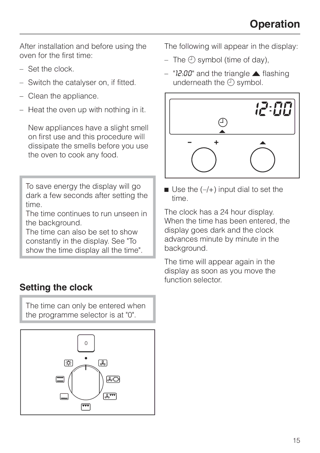 Miele H334B, H 344-2 B manual Operation, Setting the clock 