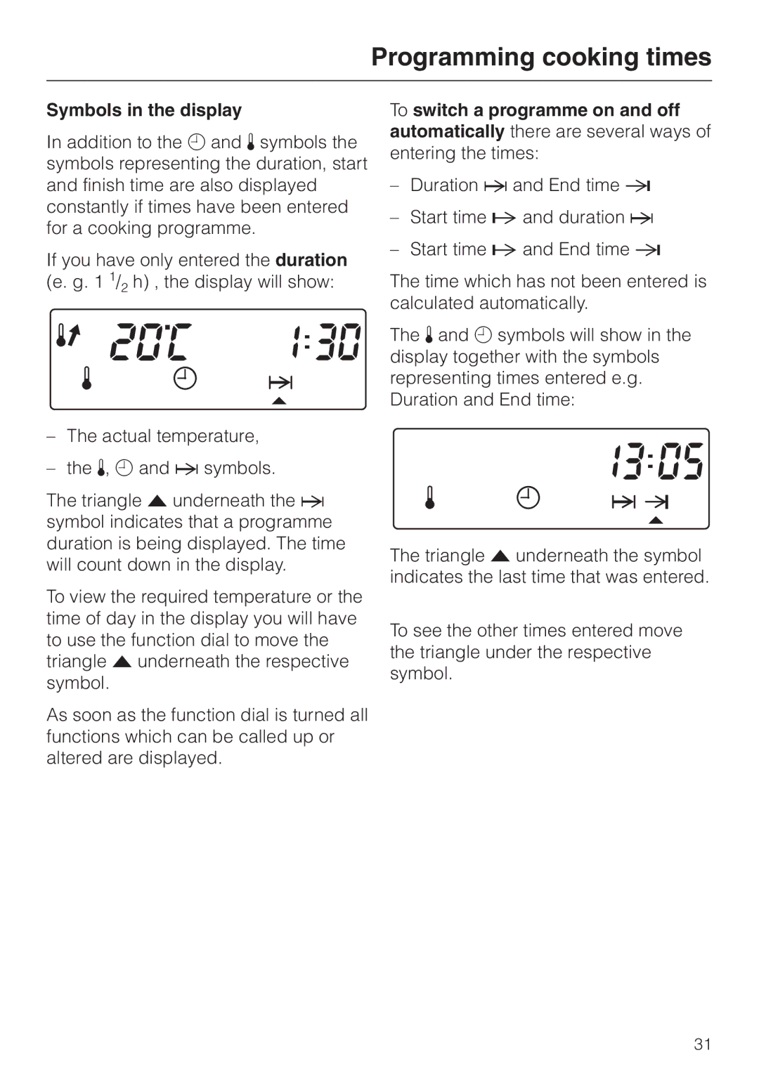 Miele H334B, H 344-2 B manual Symbols in the display 