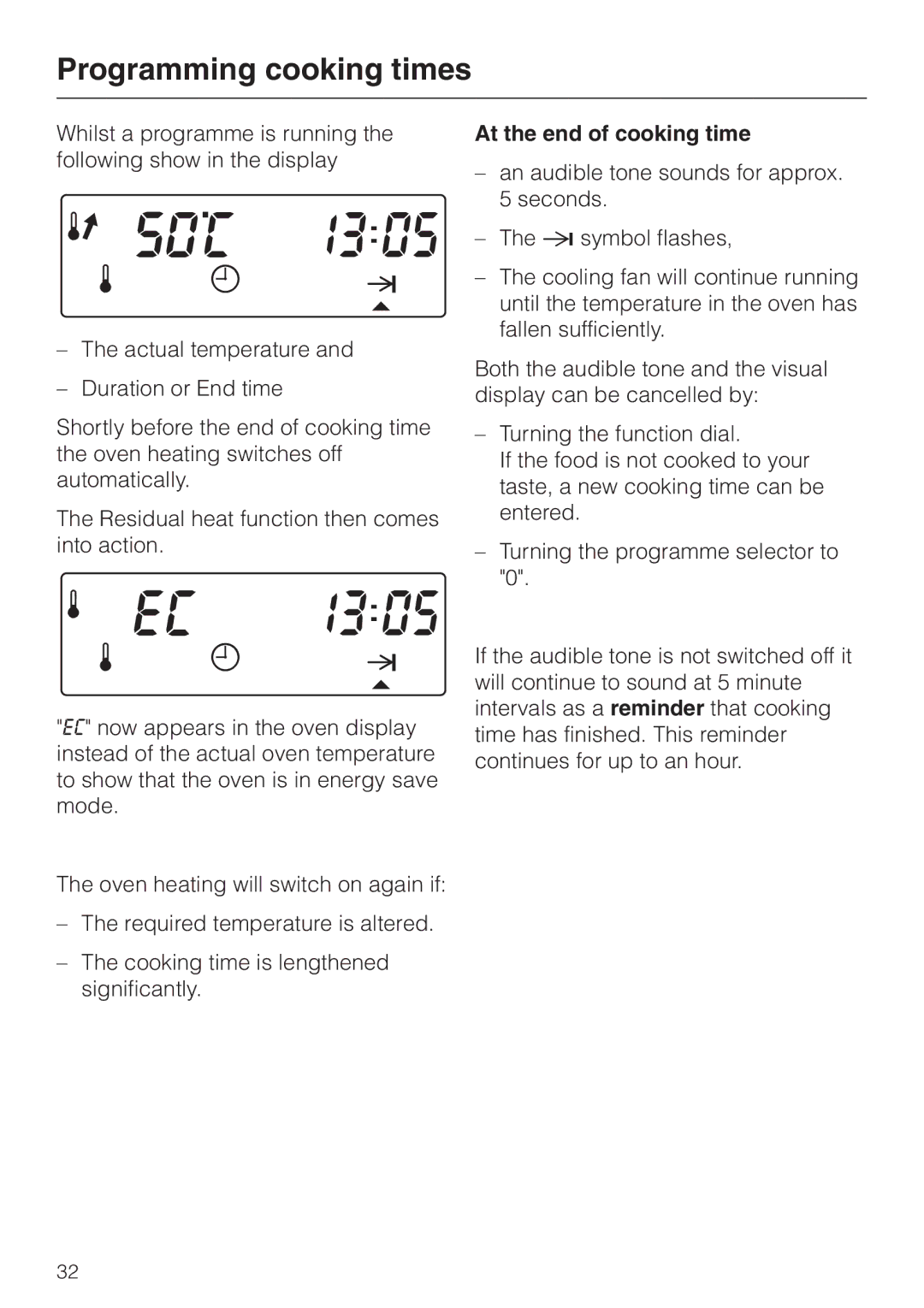 Miele H 344-2 B, H334B manual At the end of cooking time 