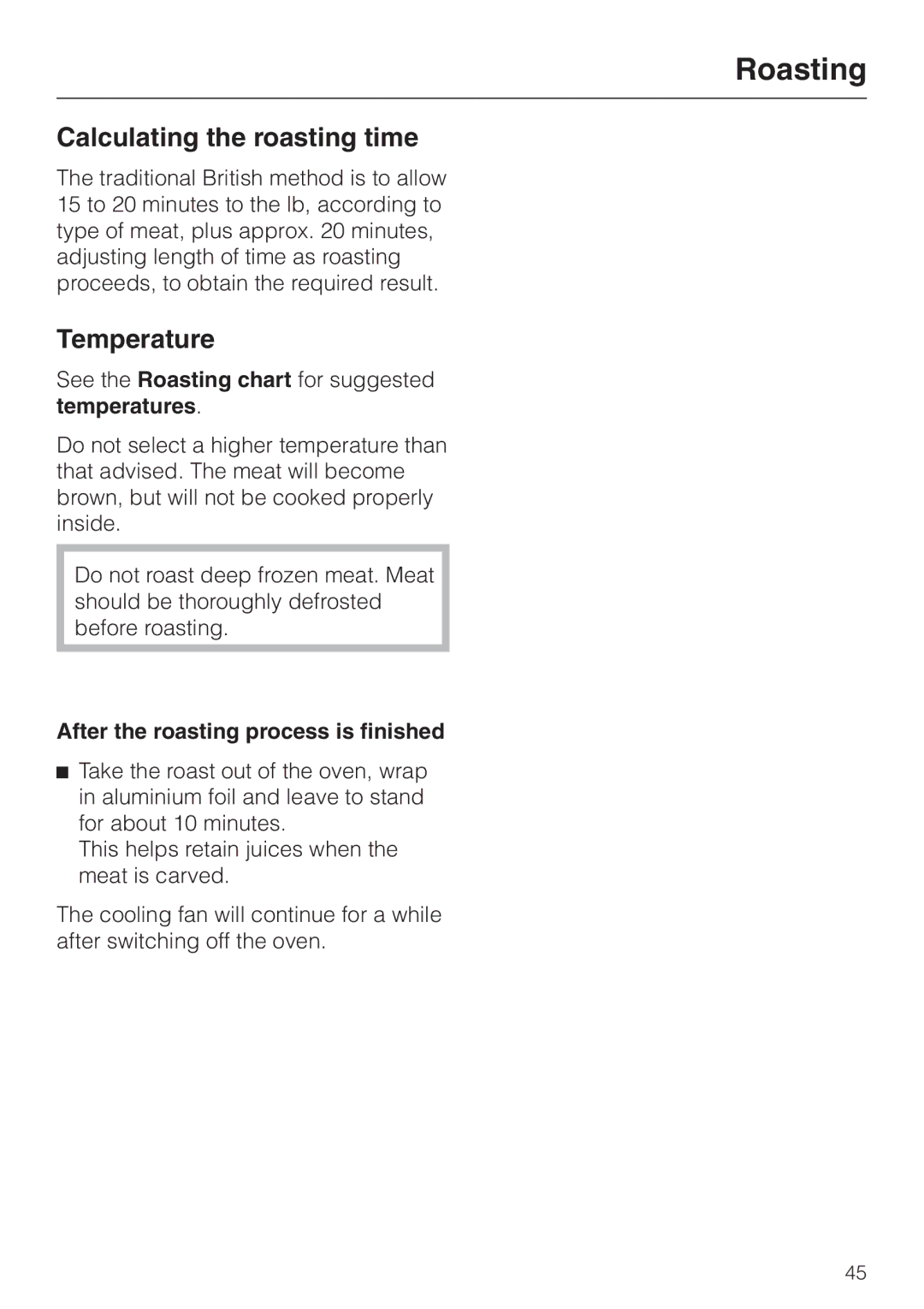 Miele H334B, H 344-2 B manual Calculating the roasting time, Temperature, After the roasting process is finished 