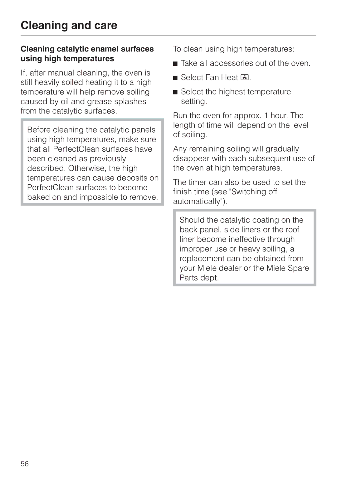 Miele H 344-2 B, H334B manual Cleaning catalytic enamel surfaces using high temperatures 