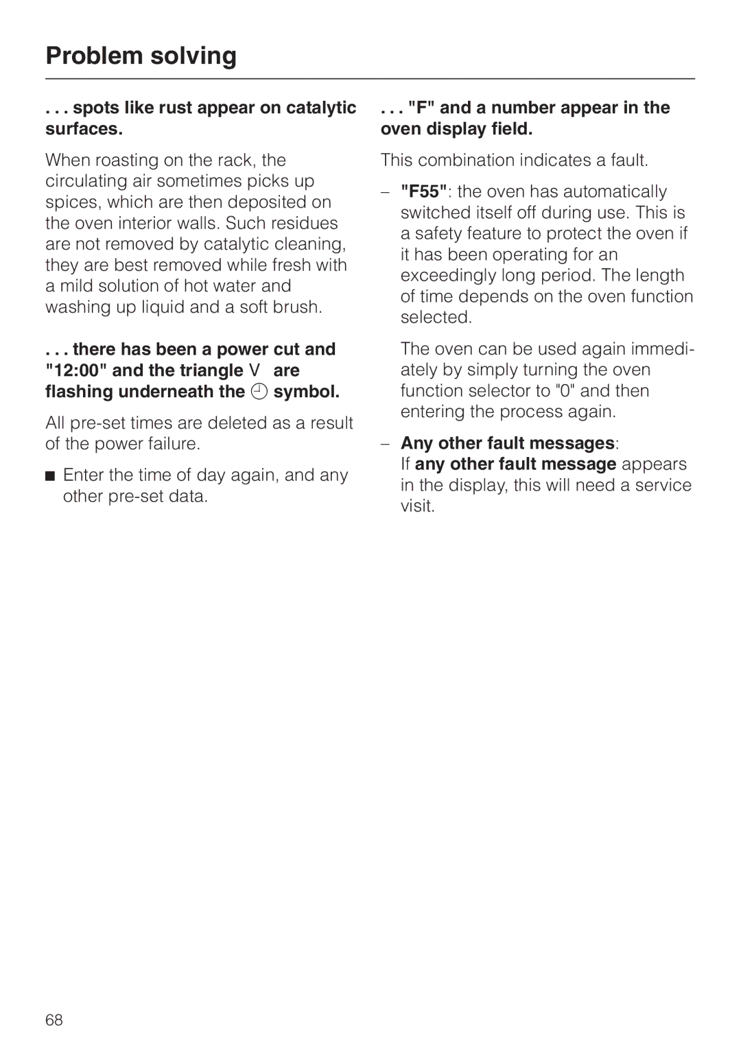 Miele H 344-2 B, H334B manual Spots like rust appear on catalytic surfaces, A number appear in the oven display field 