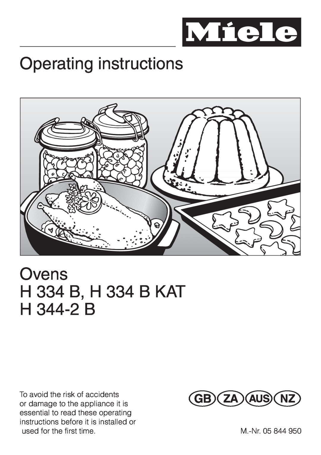 Miele H334B, H 344-2 B manual Operating instructions Ovens, H 334 B, H 334 B KAT H 344-2B, Gzwo 