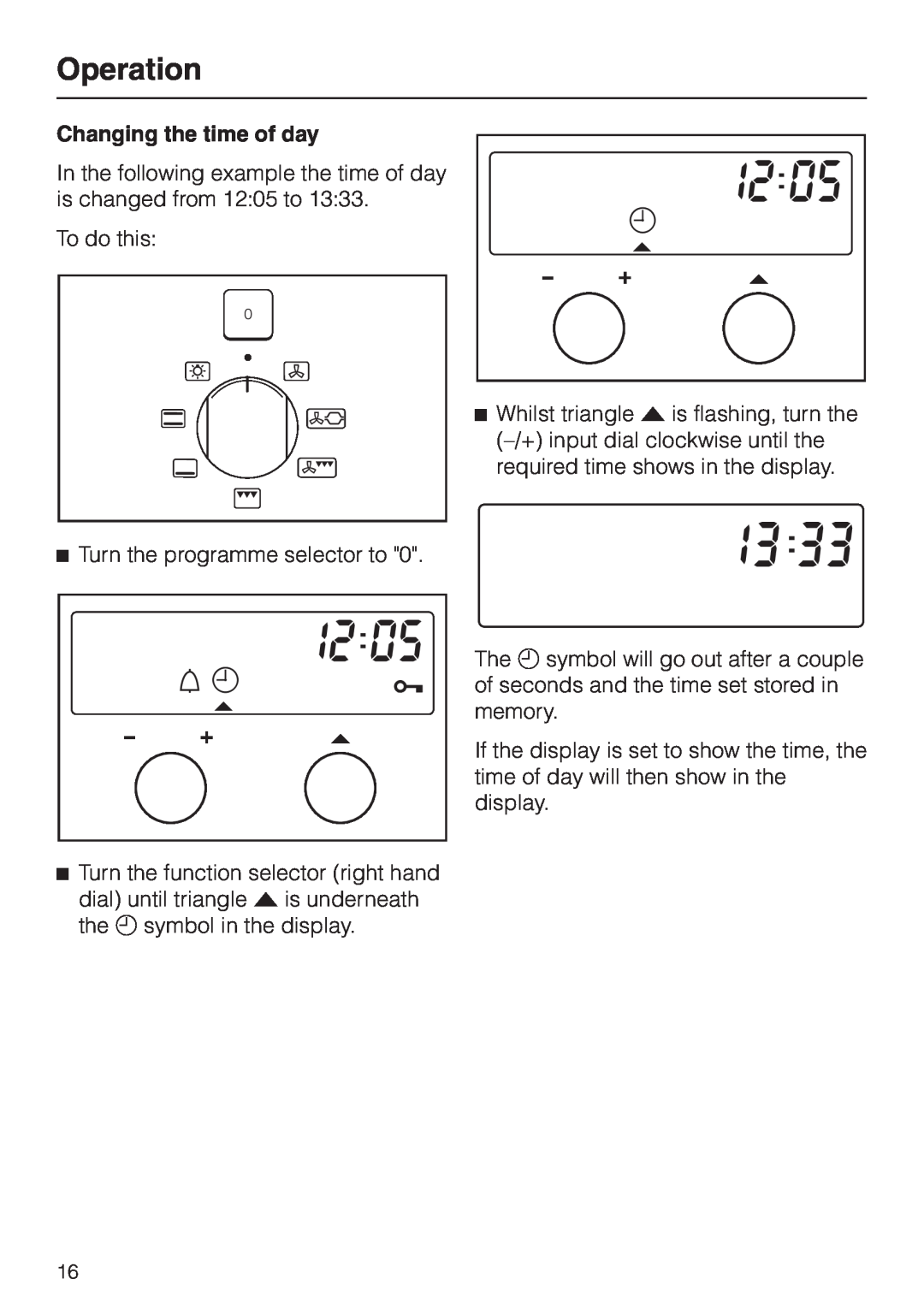 Miele H 344-2 B, H334B manual Changing the time of day, Operation 